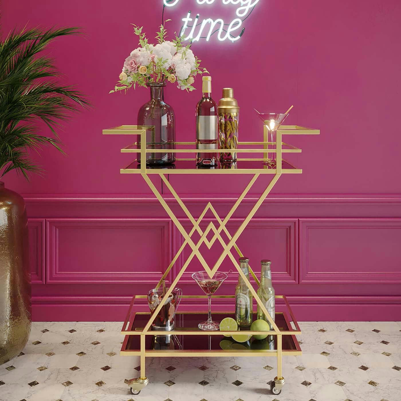 PYRAMIDS - Desserte en verre noir et acier doré