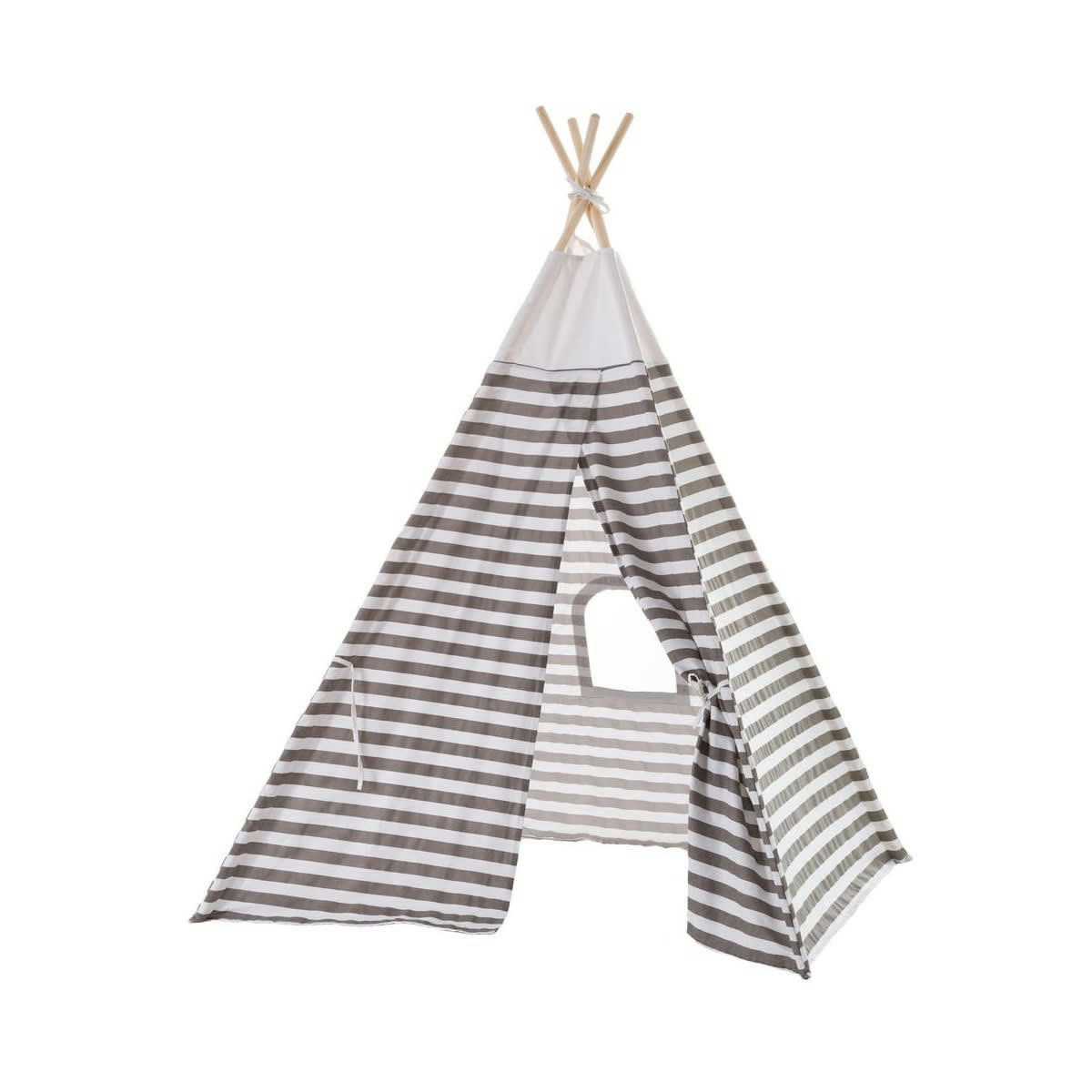 RAYURES - Tente de jeu pour enfant tipi gris et blanc rayures