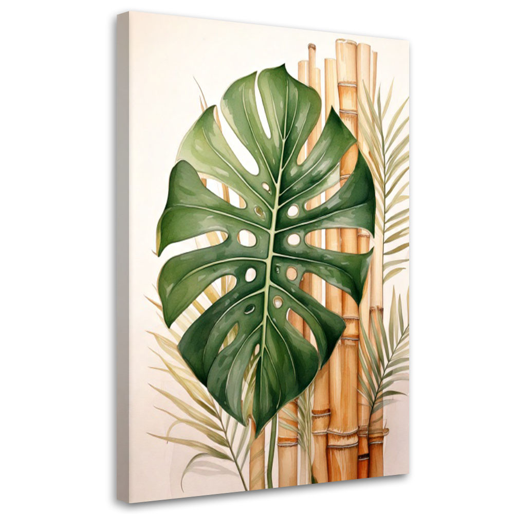 Feeby Obraz do salonu sypialni, Monstera Liść Bambus Tropikalny 40x60