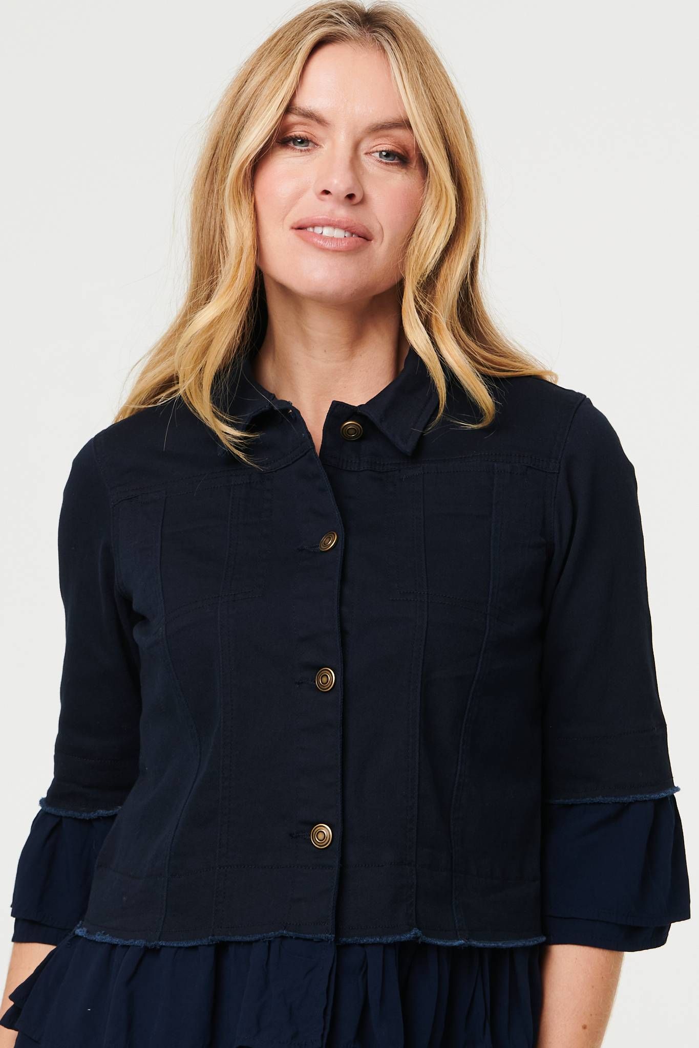 Izabel London Frilled Hem 3/4 Flare Sleeve Shirt