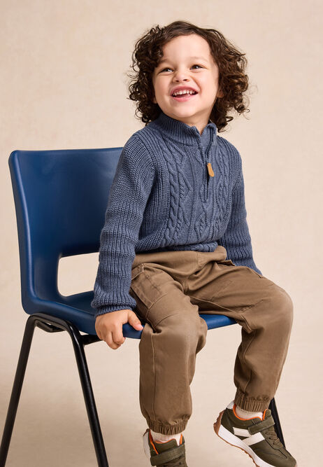 Younger Boys Blue Quarter Zip Cable Jumper