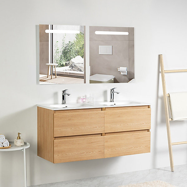 Pack Meuble prémonté 120 bois-Vasque céramique-Robinets chromé-Miroirs RIMA - bain-bain