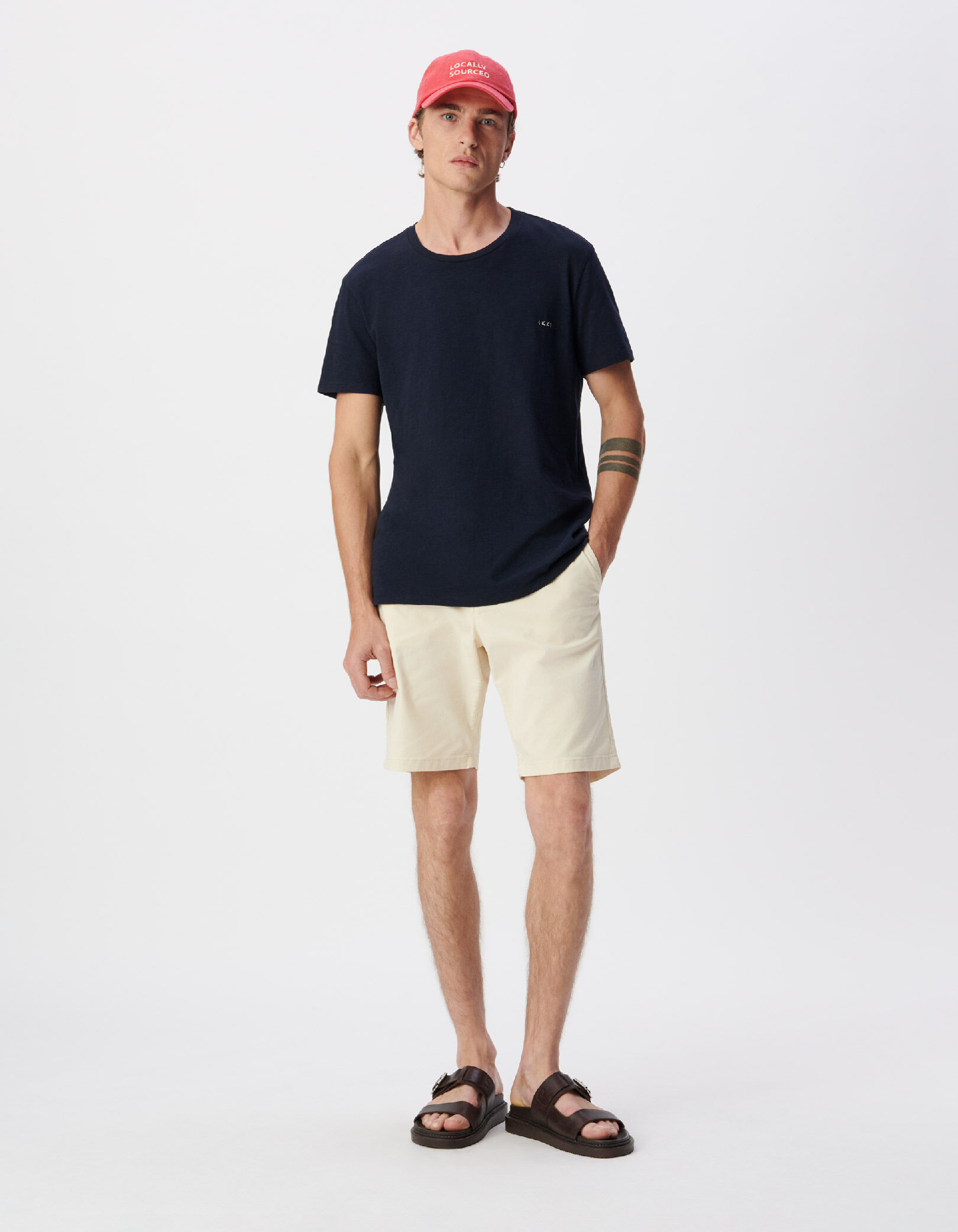 T-shirt marine flammé broderies devant dos Homme
