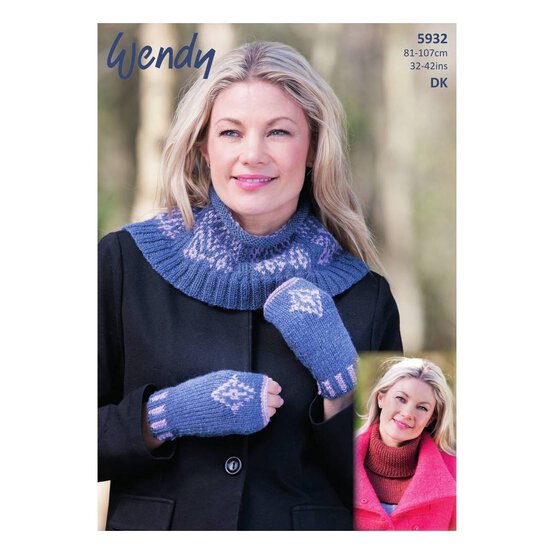 Wendy Merino DK Fairisle Neck Warmer Polo Neck Insert and Mitts Digital Pattern 5932