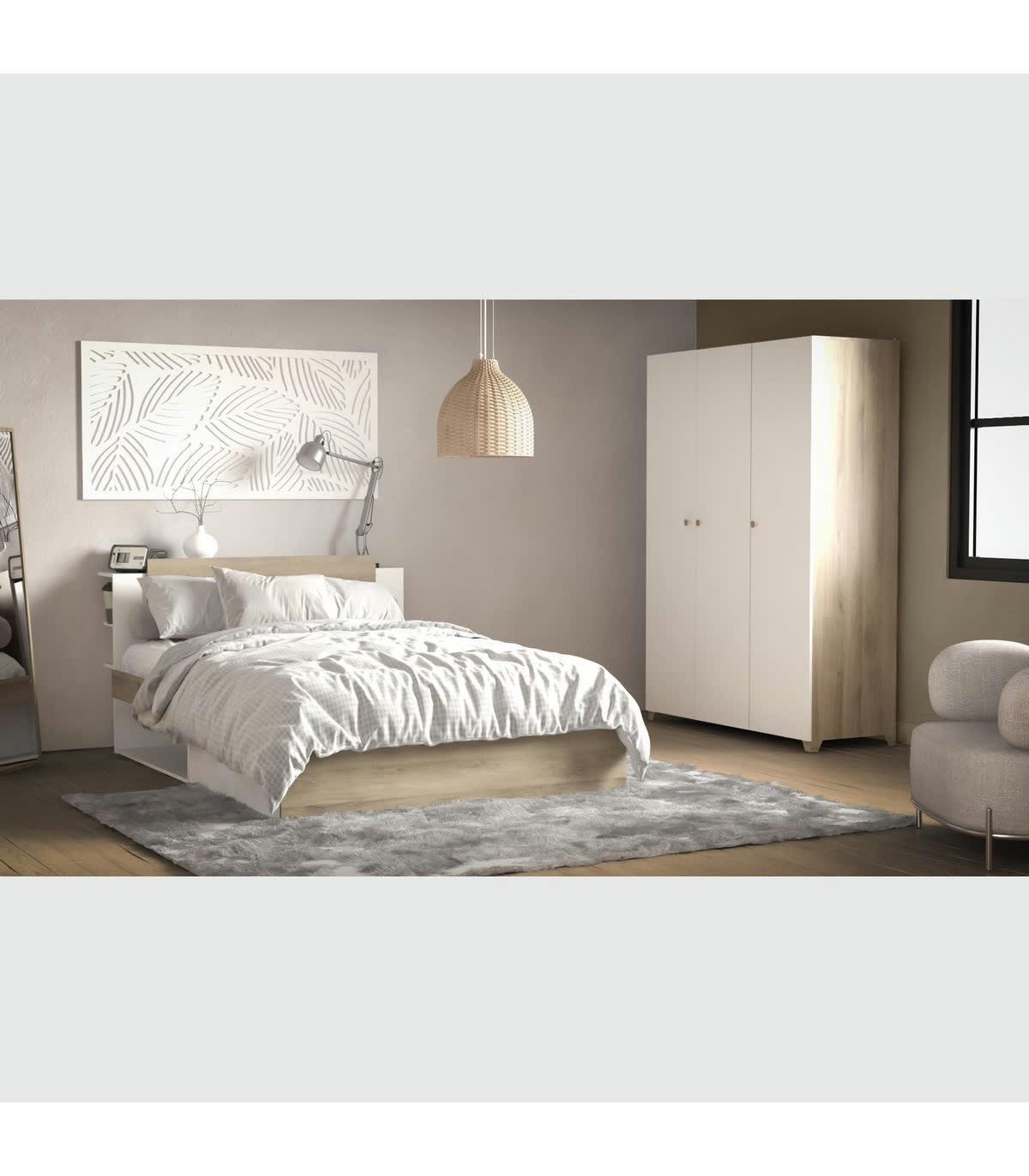 IZZY - Armoire 3 portes et penderie + lingère - L135 x H188cm