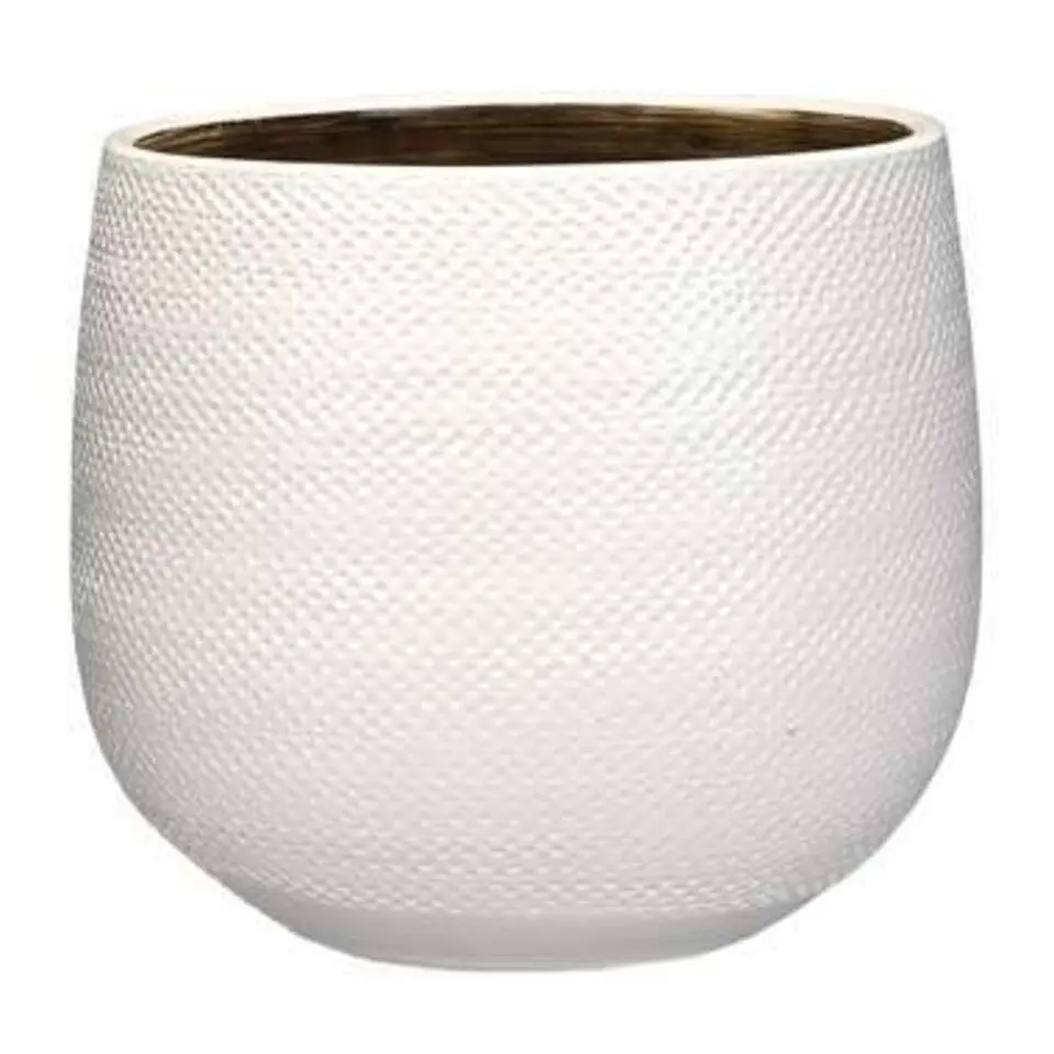 Mica Decorations Bloempot - wit met relief - keramiek - 20 x 25 cm
