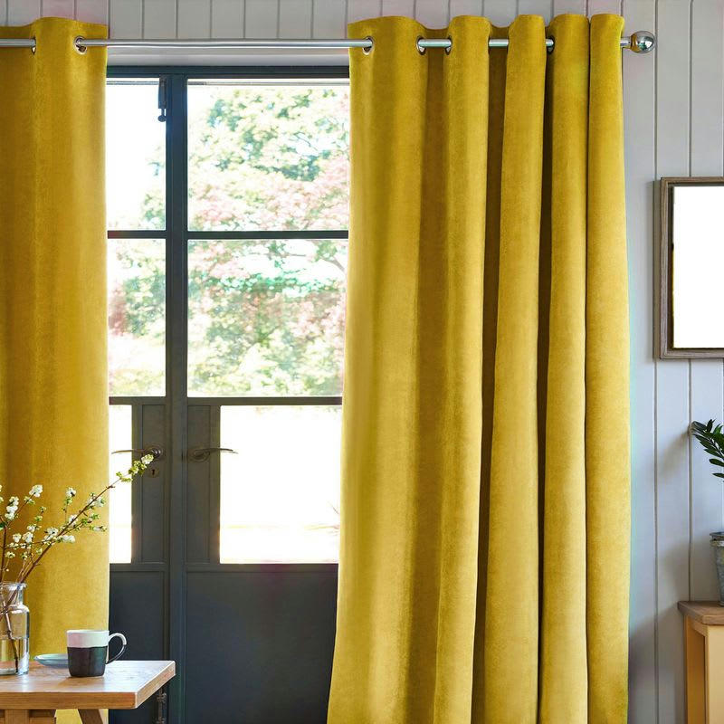 VELOURS - Rideau toucher velours jaune 140x250