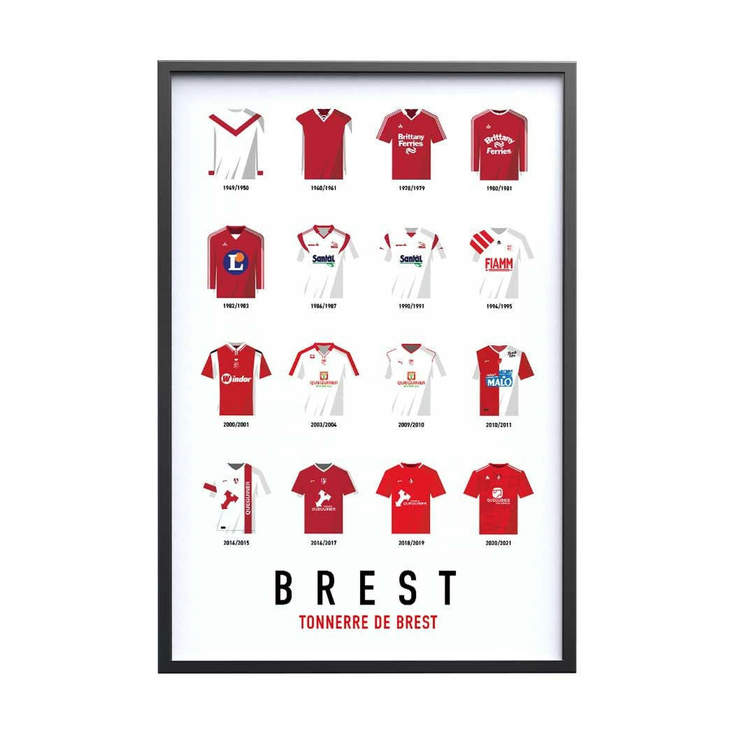 FOOTBALL - Affiche Foot - BREST Maillots Historiques   40 x 60 cm