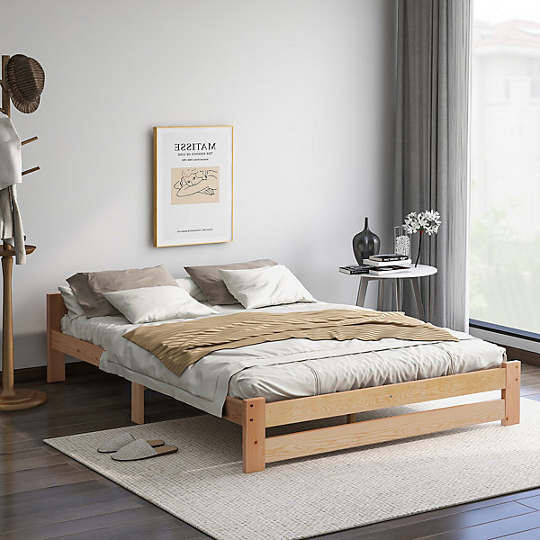 Lit 140x200 cm en bois massif naturel avec tête de lit, design épuré et finition personnalisable