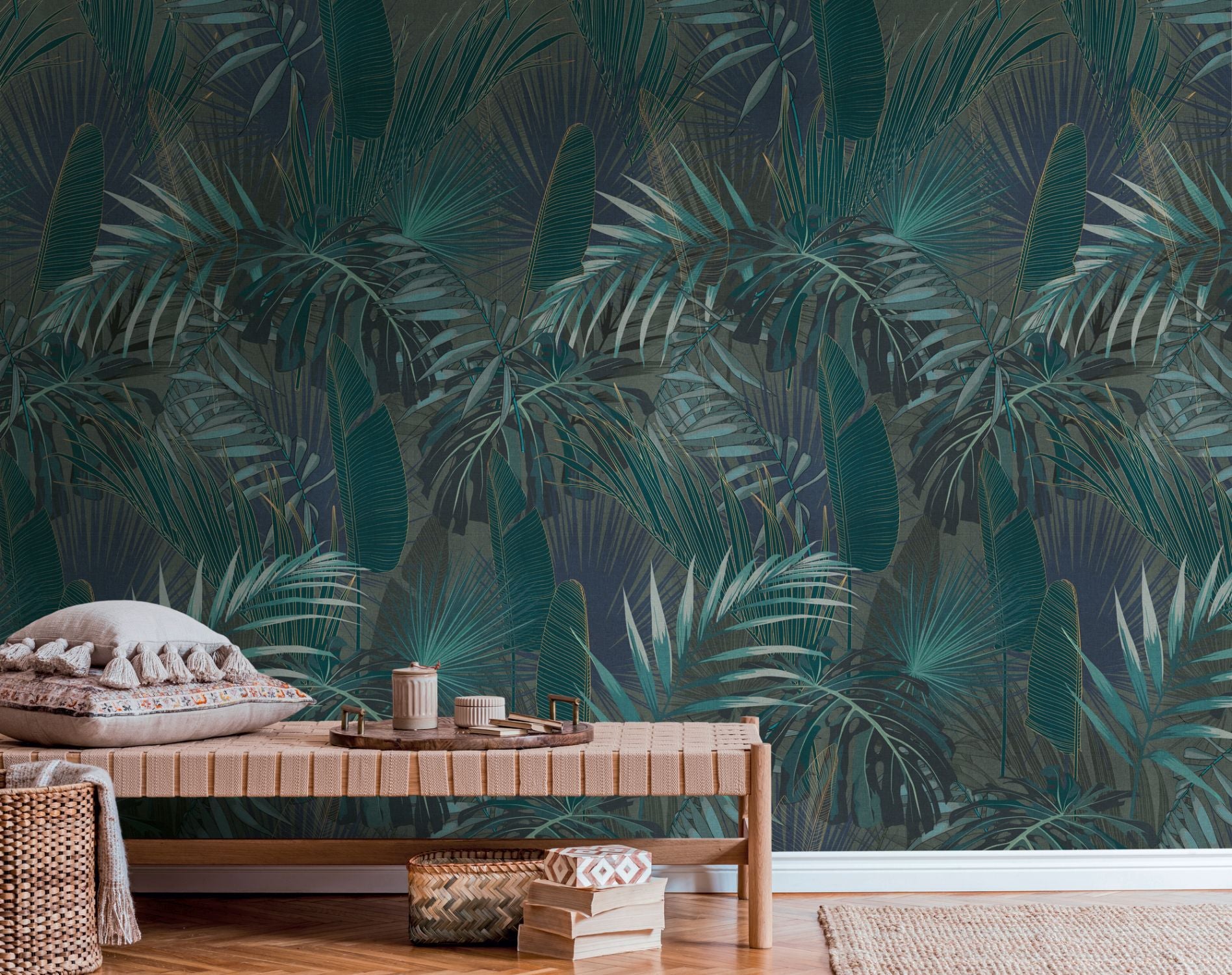 Livingwalls fotobehang jungle-motief petrolblauw, blauw en groen - 159 x 280 cm - AS-391803
