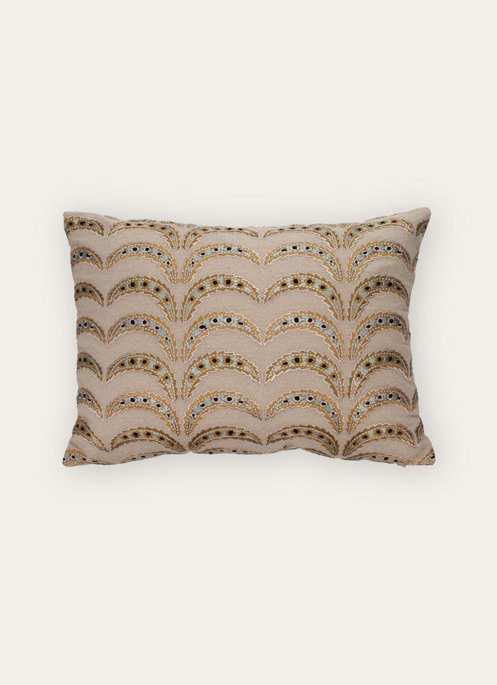 COUSSIN BRODÉ MOTIF PALMETTES BEIGE