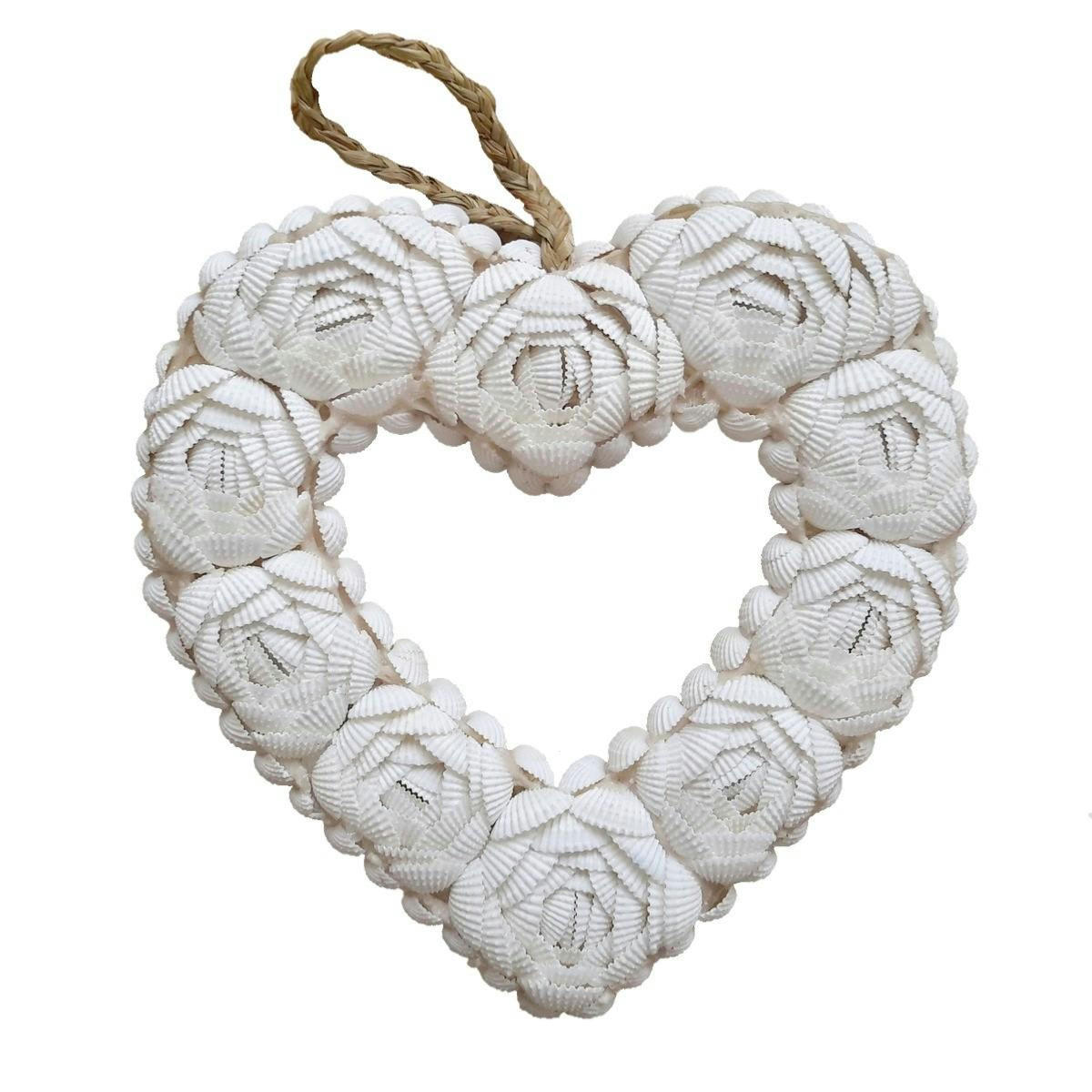 FLEUR - Cœur décoratif en coquillages, blanc 24 x 22 cm