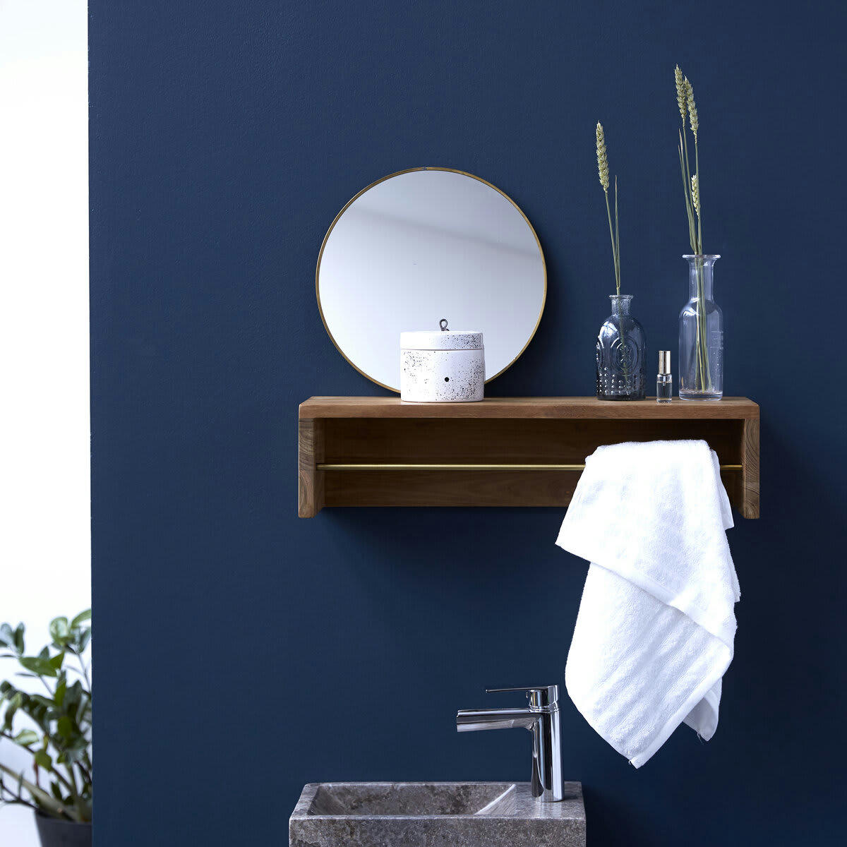 SASHA - Porte serviette mural en teck massif 60 cm