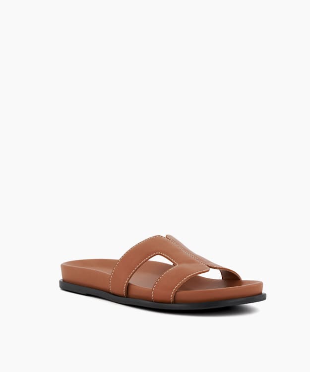 Loupa Tan - Wide Fit Comfort-Footbed Flat Leather Sandals
