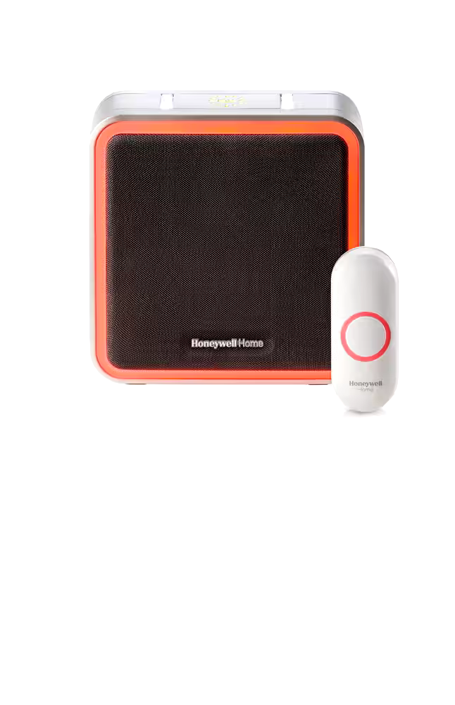 Honeywell 9-Series Wireless Battery 90-db LED Portable 8-Tune MP3 Doorbell Chime, 1 Push Button, Grey