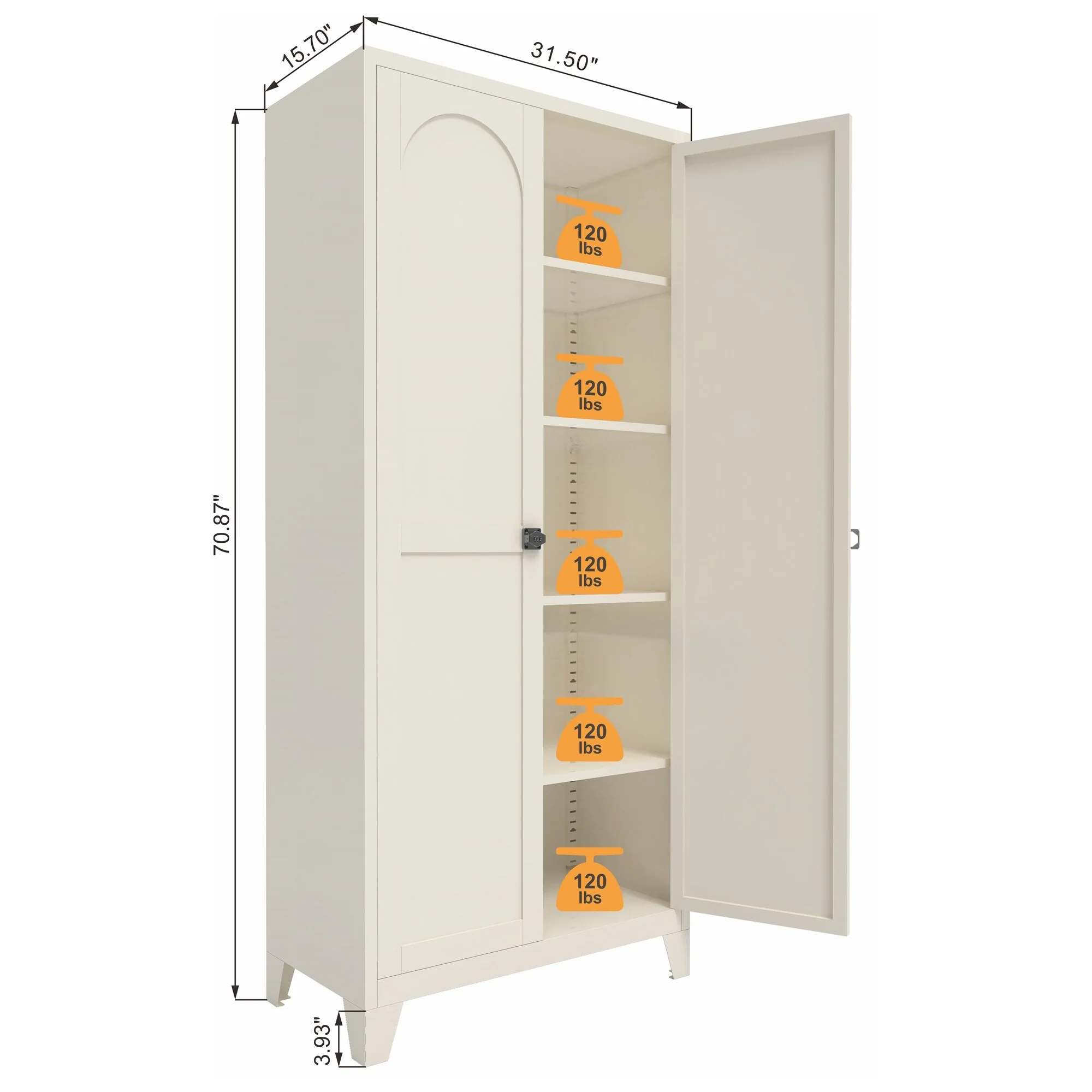 71 Metal Storage Cabinet w/ Lock and Adjustable Shelves for Kitchen