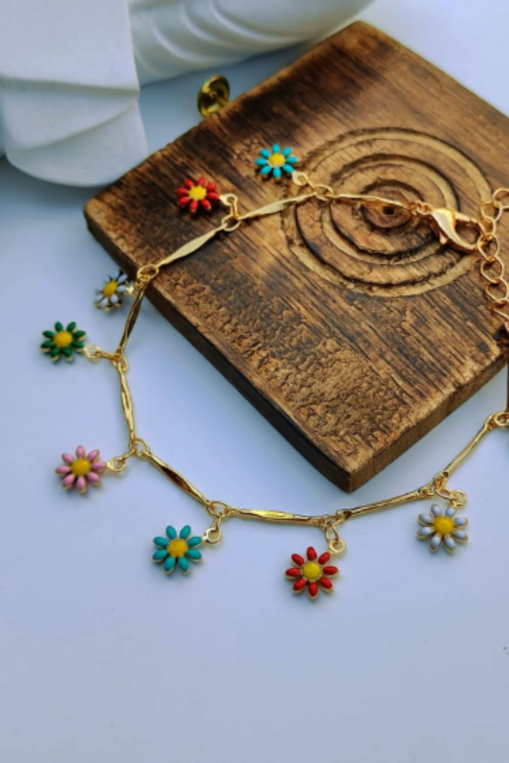 The Colourful Aura Colourful Rainbow Sun Flower Charm Indie Boho Daisy Beaded Dangly Bracelet