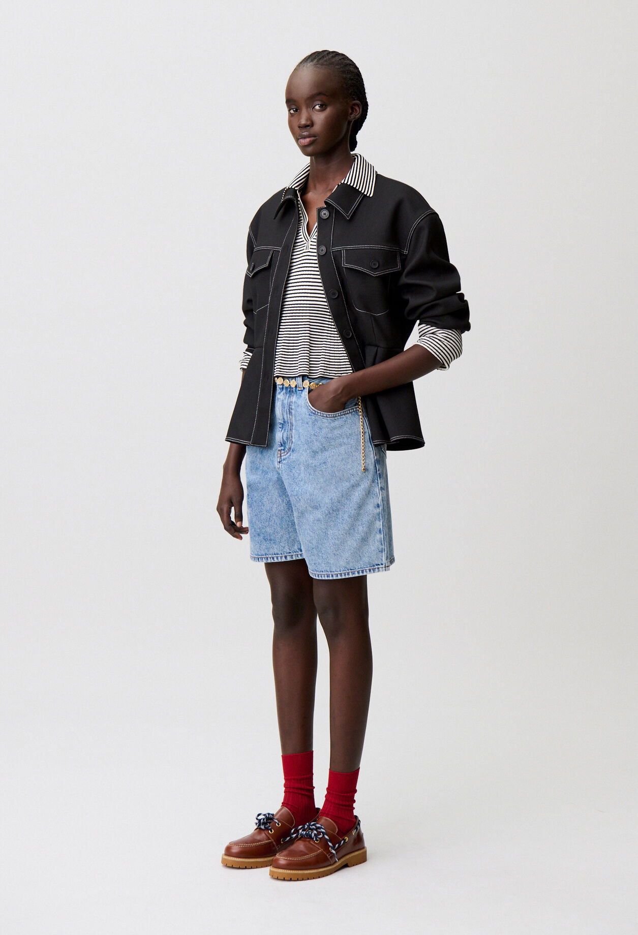 Short droit denim délavé