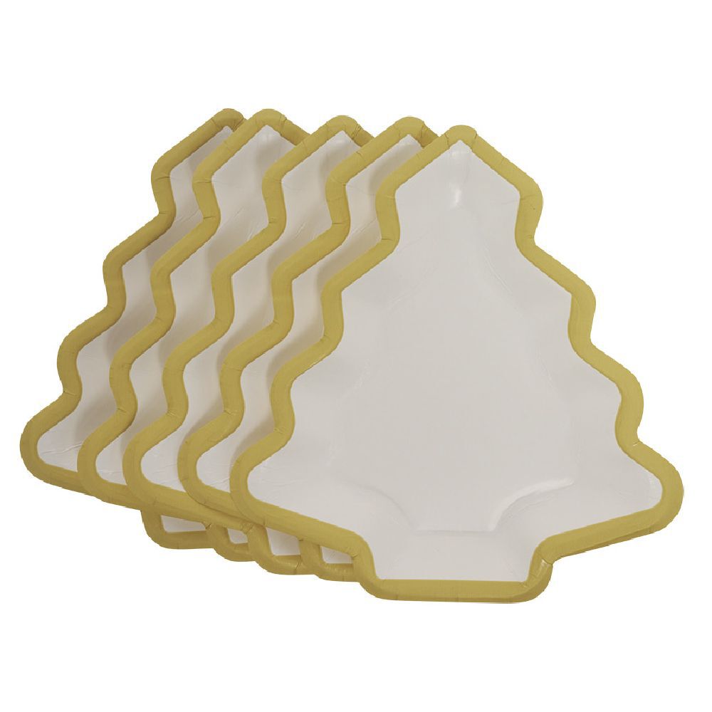 Lot de 10 assiettes carton Sapin blanc avec liseré doré