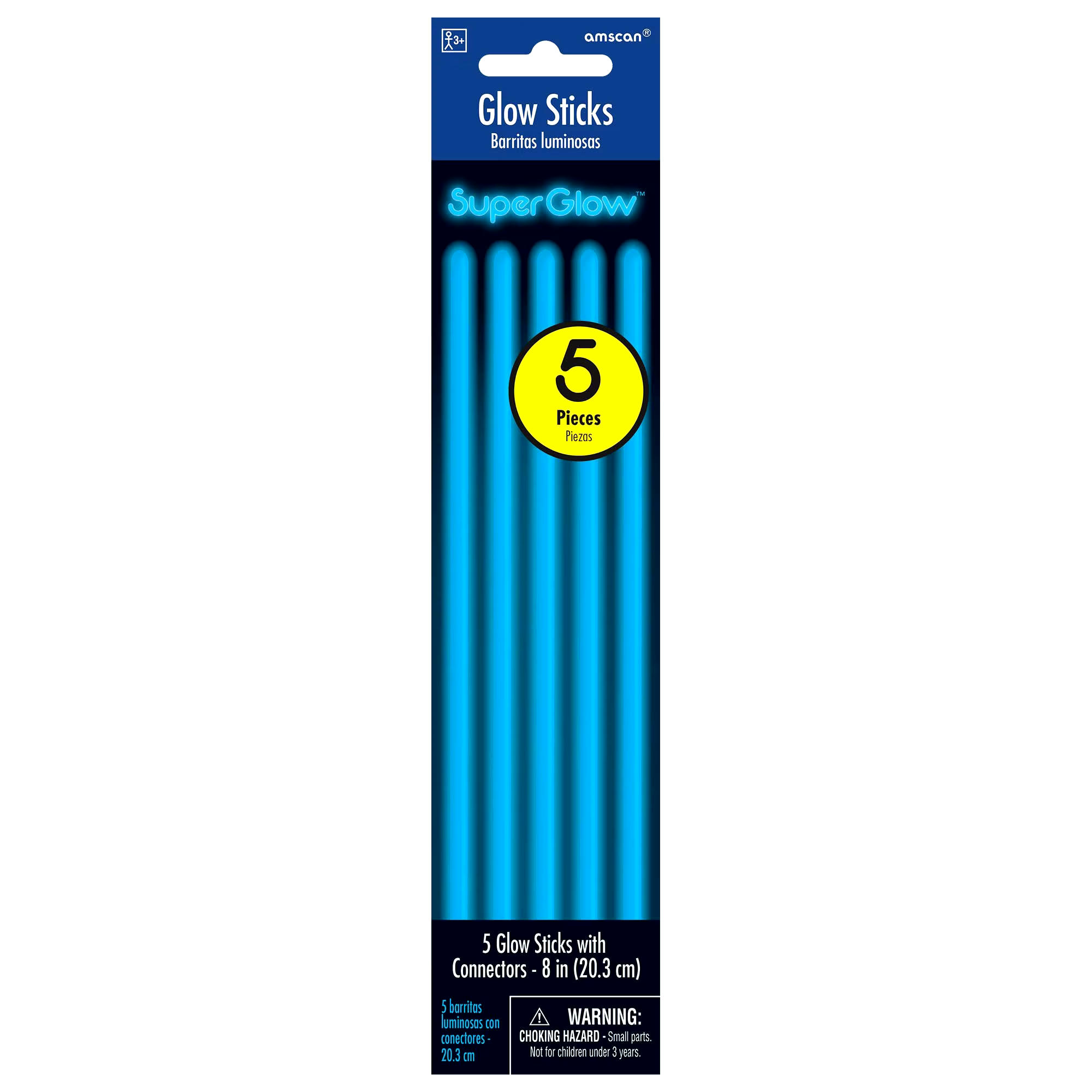 Neon Glow Sticks, Blue, 8-in, 5-pk, Age 13+