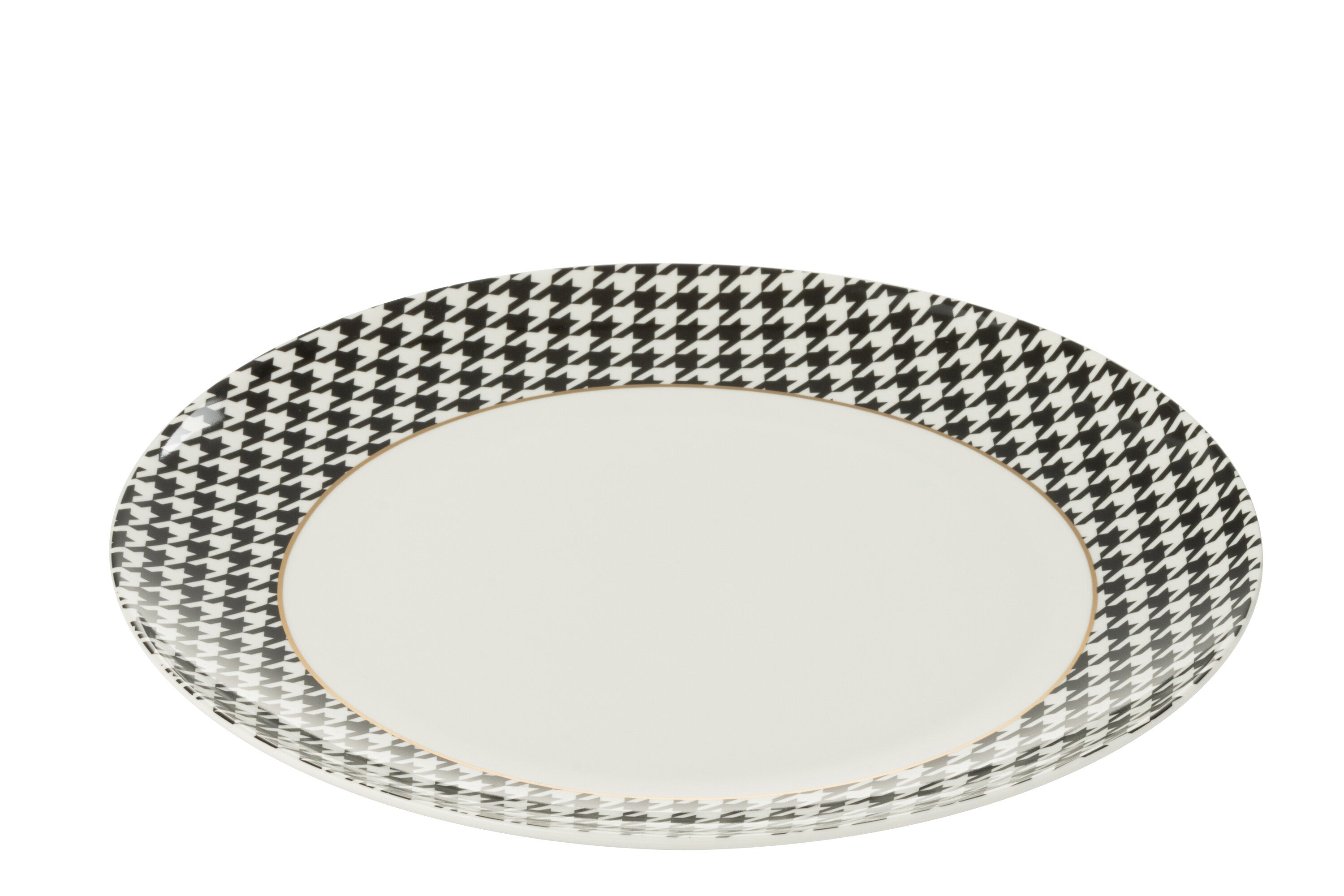 J-Line bord Pied-De-Poule - porselein - wit zwart - large