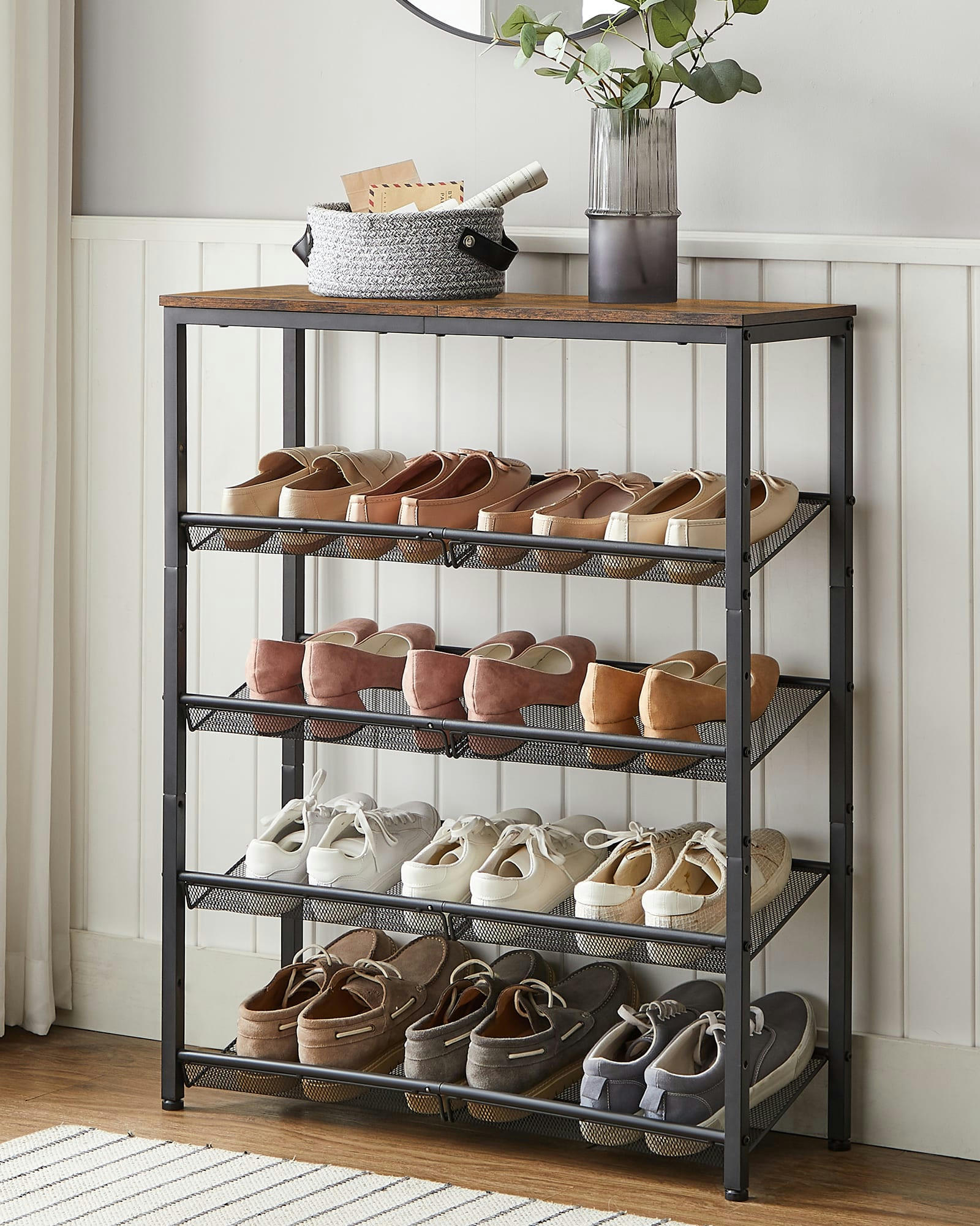 - Étagère chaussure 5 niveaux en métal marron rustique et noir