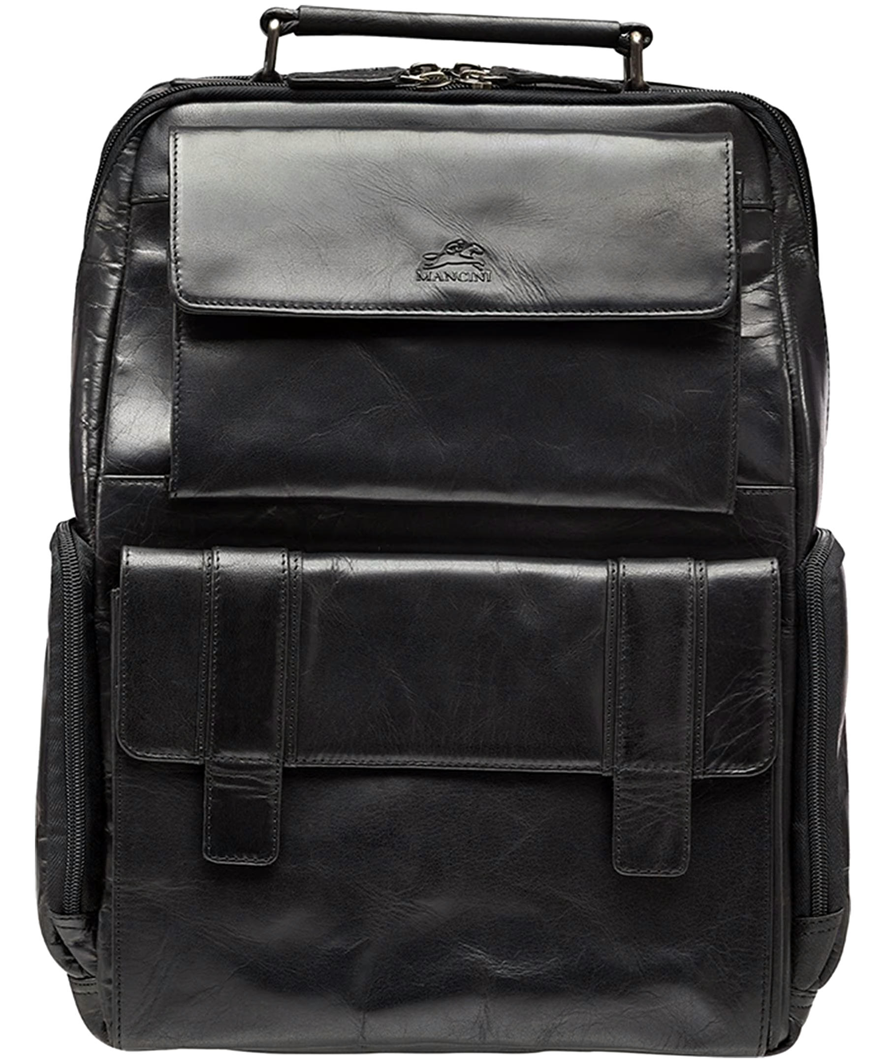 Mancini Leather Goods Unisex Buffalo Backpack with Laptop Compartment Brown