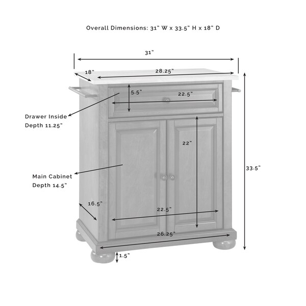 Alexandria Solid Black Granite Top Portable Kitchen Island in White Finish