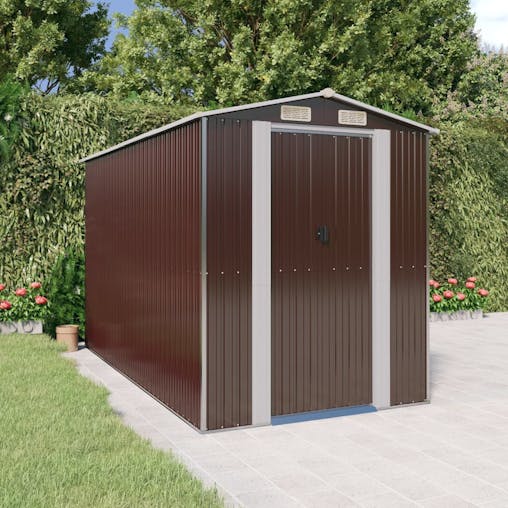 NNEVL Garden Shed Dark Brown 192x357x223 cm Galvanised Steel