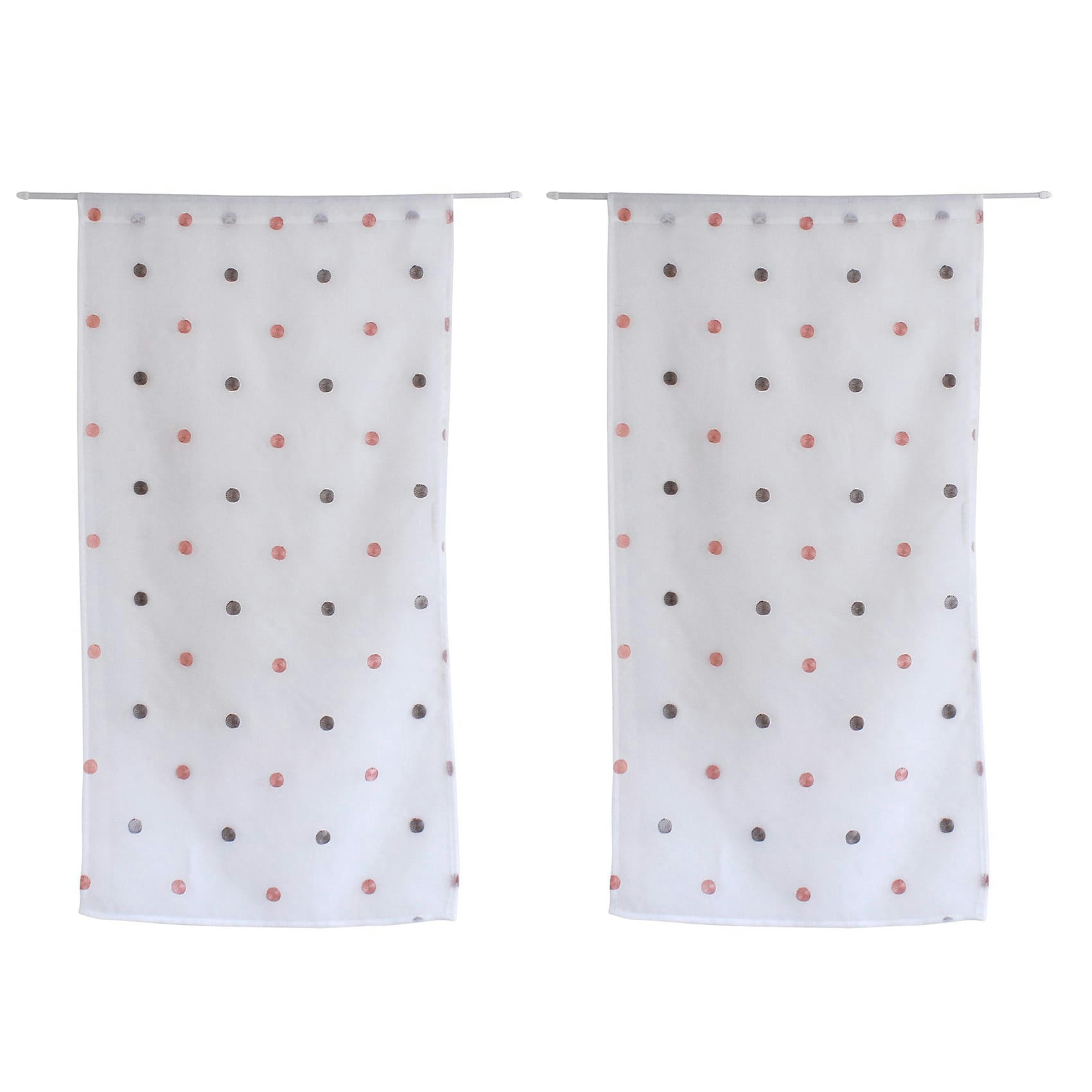 - Paire de vitrages droits à pois colorés polyester gris perle 60x120 cm