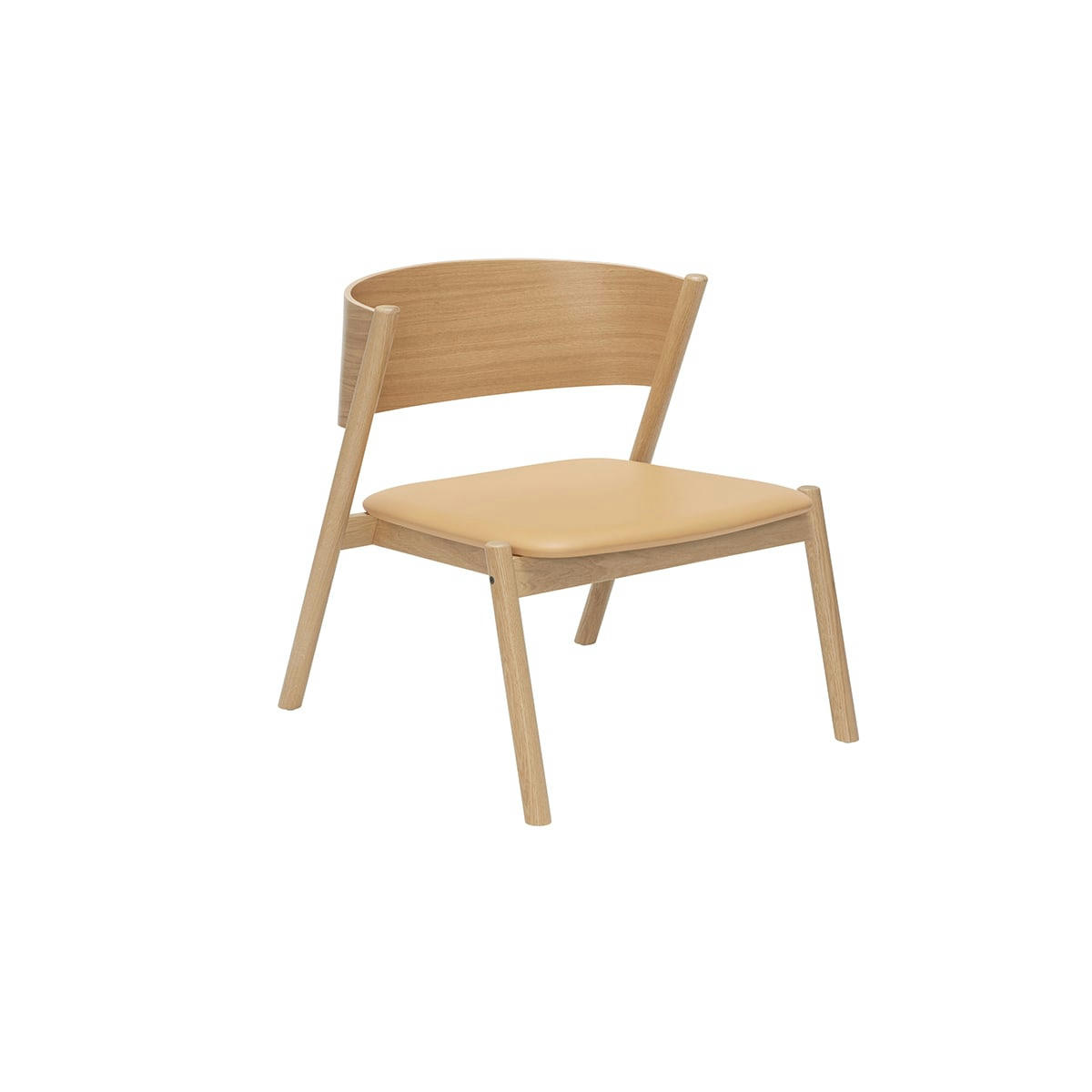 OBLIQUE - Fauteuil lounge en hêtre, cuir, placage de chêne et bois naturel