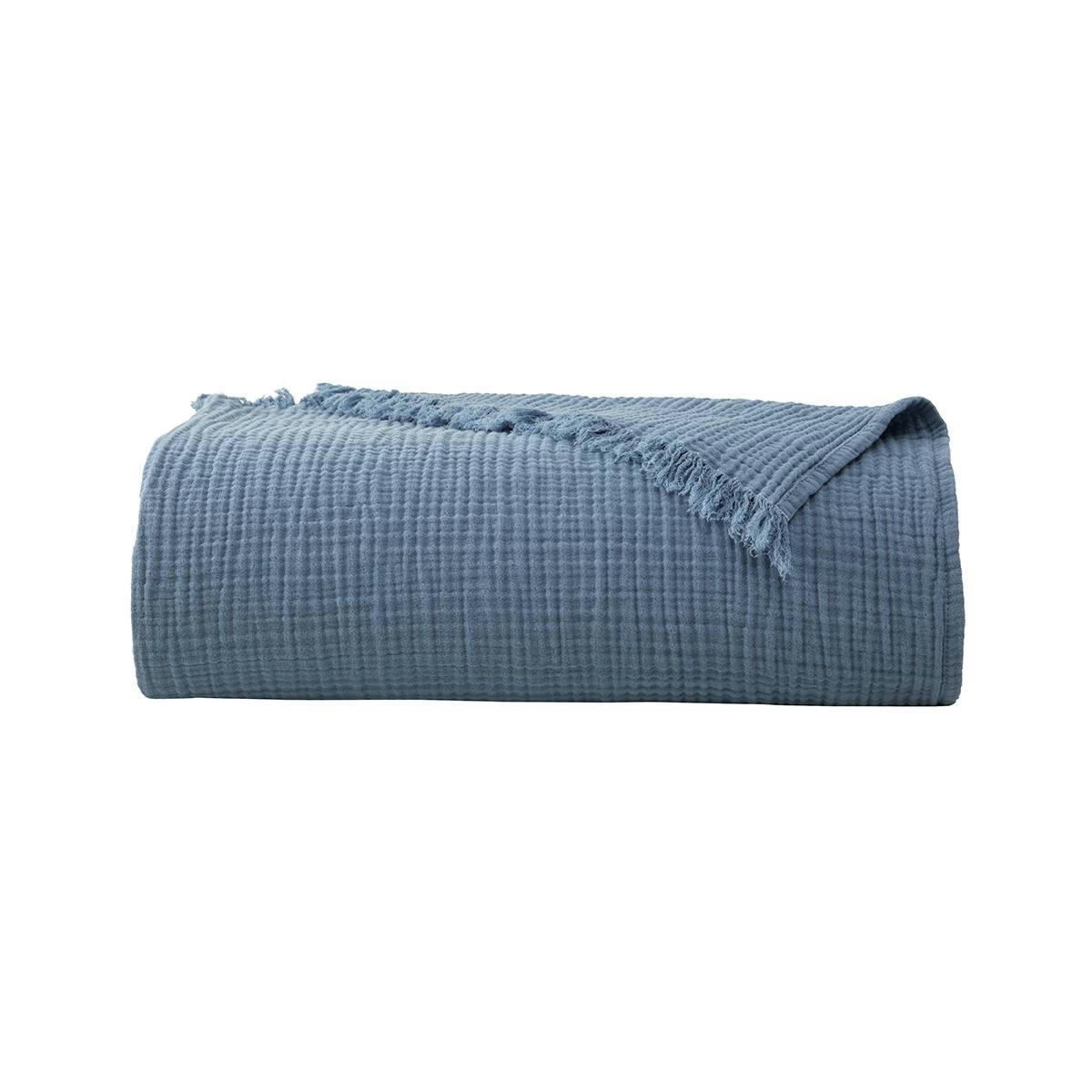 CYCLADES - Couvre lit en coton bleu 260 x 240 cm