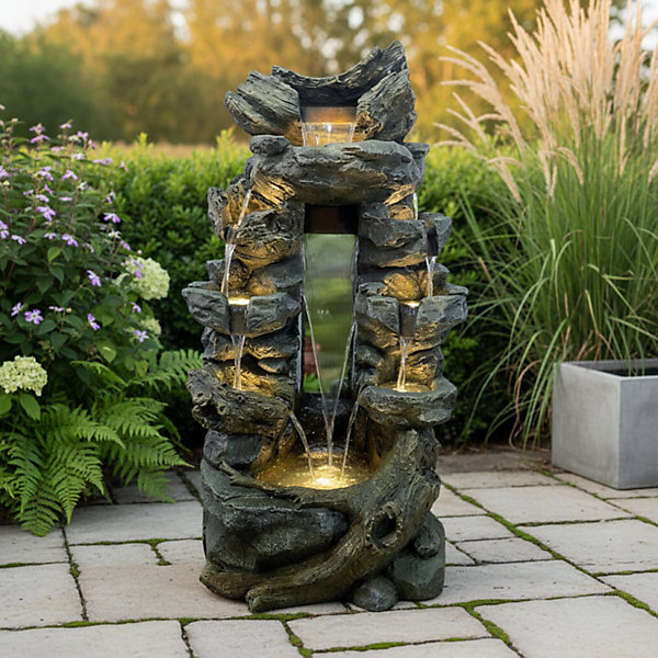 Fontaine jardin Niagara LED 2000L/h 80x55x142cm polyrésine gris - Art-Pond