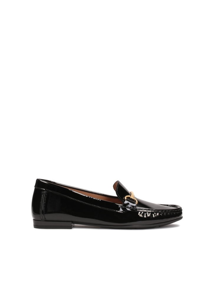 Women's patent leather black moccasins