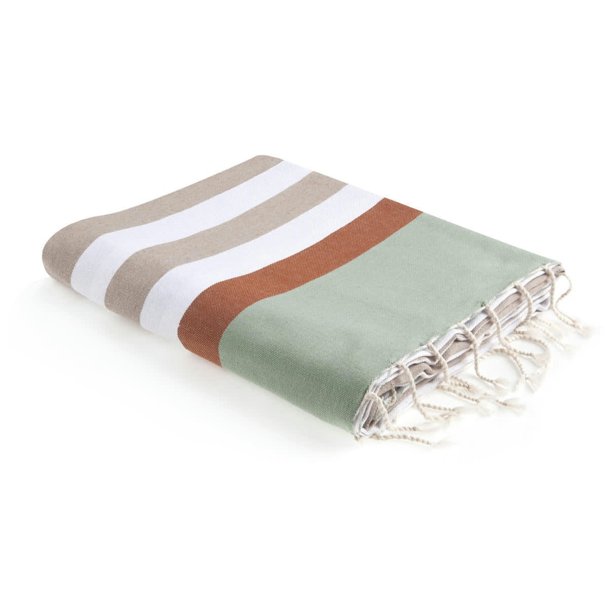 ARCACHON - Fouta tricolore coton  100x200 beige / terracotta