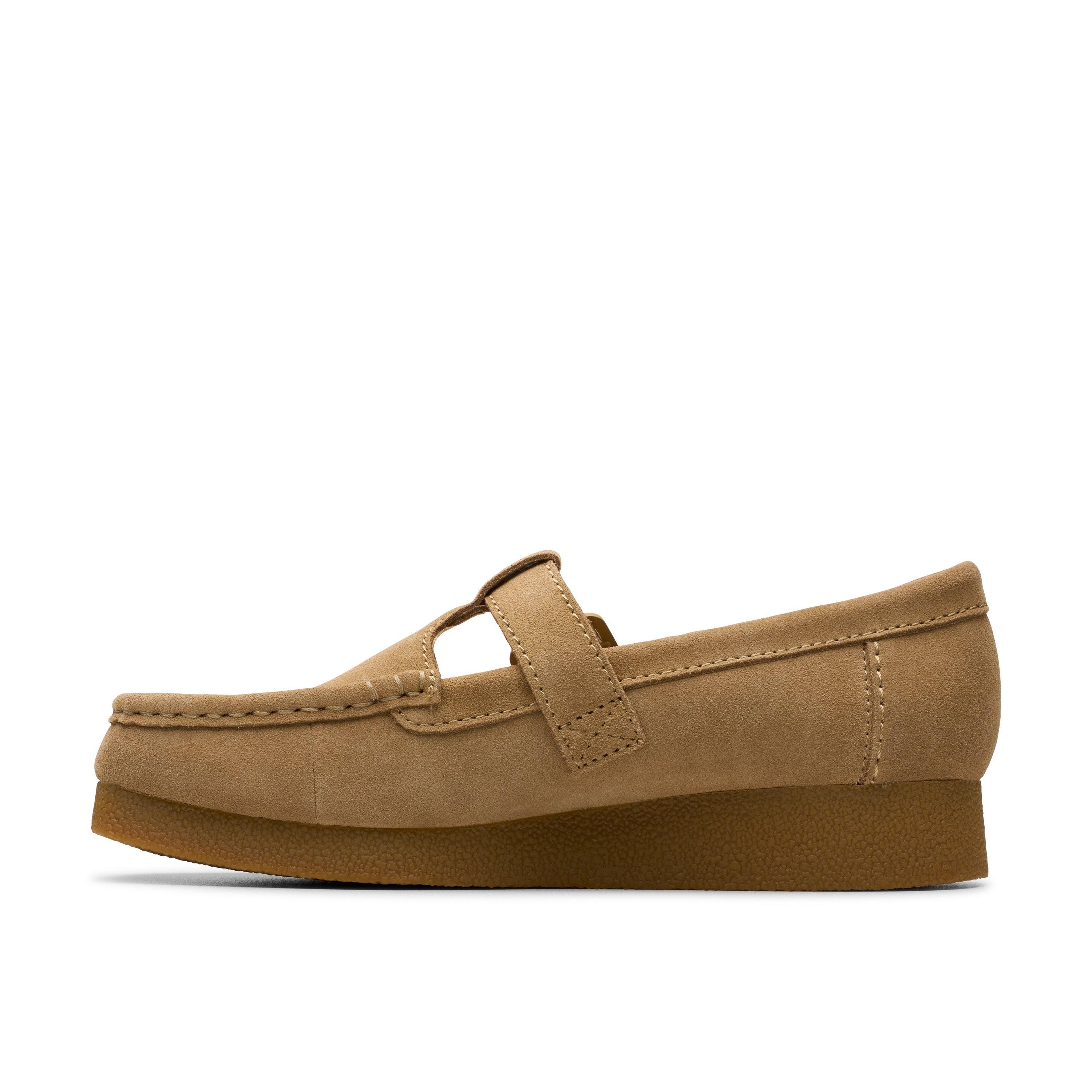 Clarks Wallabee EVO Bar Dark Sand Suede T Bar Shoes,Wallabee