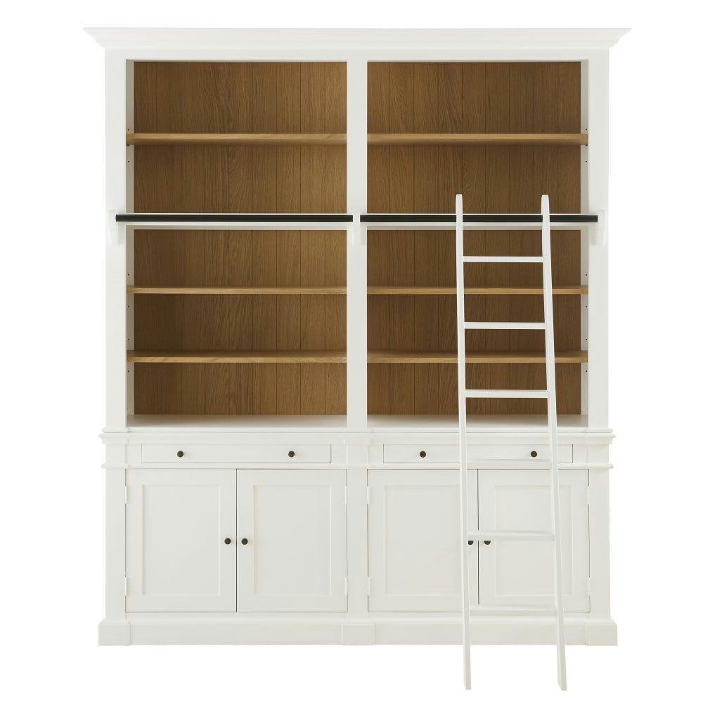 Versailles - Bibliothèque 2 tiroirs 4 portes avec échelle blanche