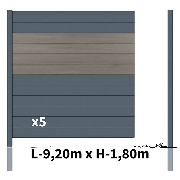 Kit clôture aluminium poteau à sceller - BAHIA &CRUZ Argent H-1,8m