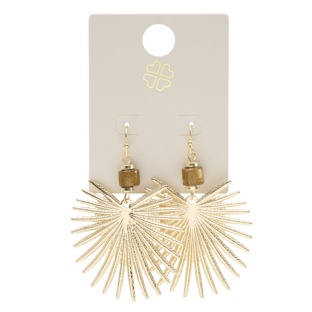 Boucles d'oreilles métal et bois feuille dorées L4cm