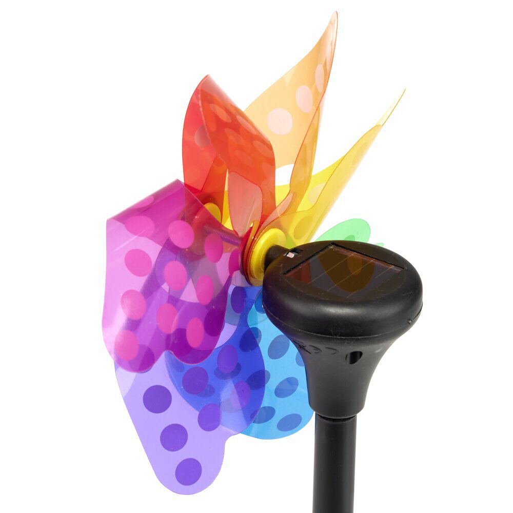 Moulin à vent solaire à planter plastique multicolore 17x10xH30cm