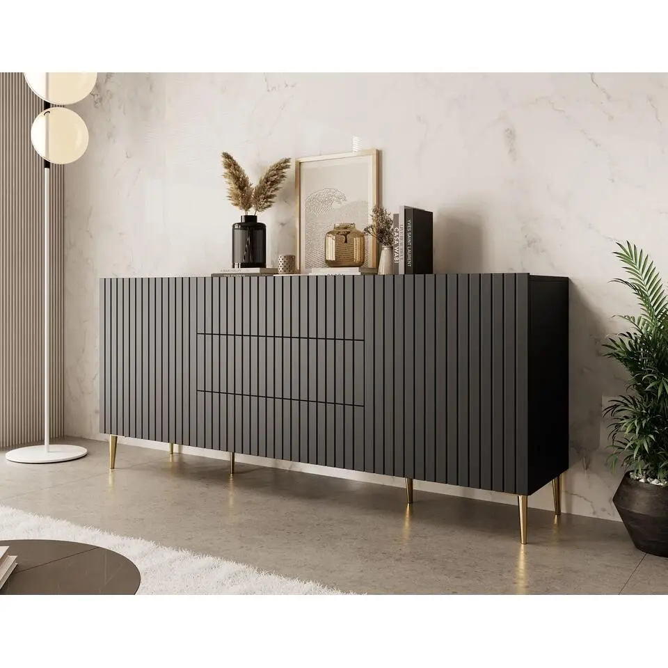 Meubella - Dressoir King - Mat zwart - 180 cm - Met lades