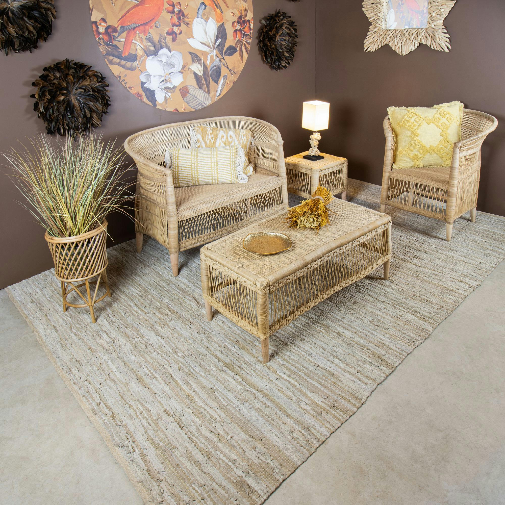 IZMIR - Tapis en cuir recyclé et coton beige gris 200x300cm