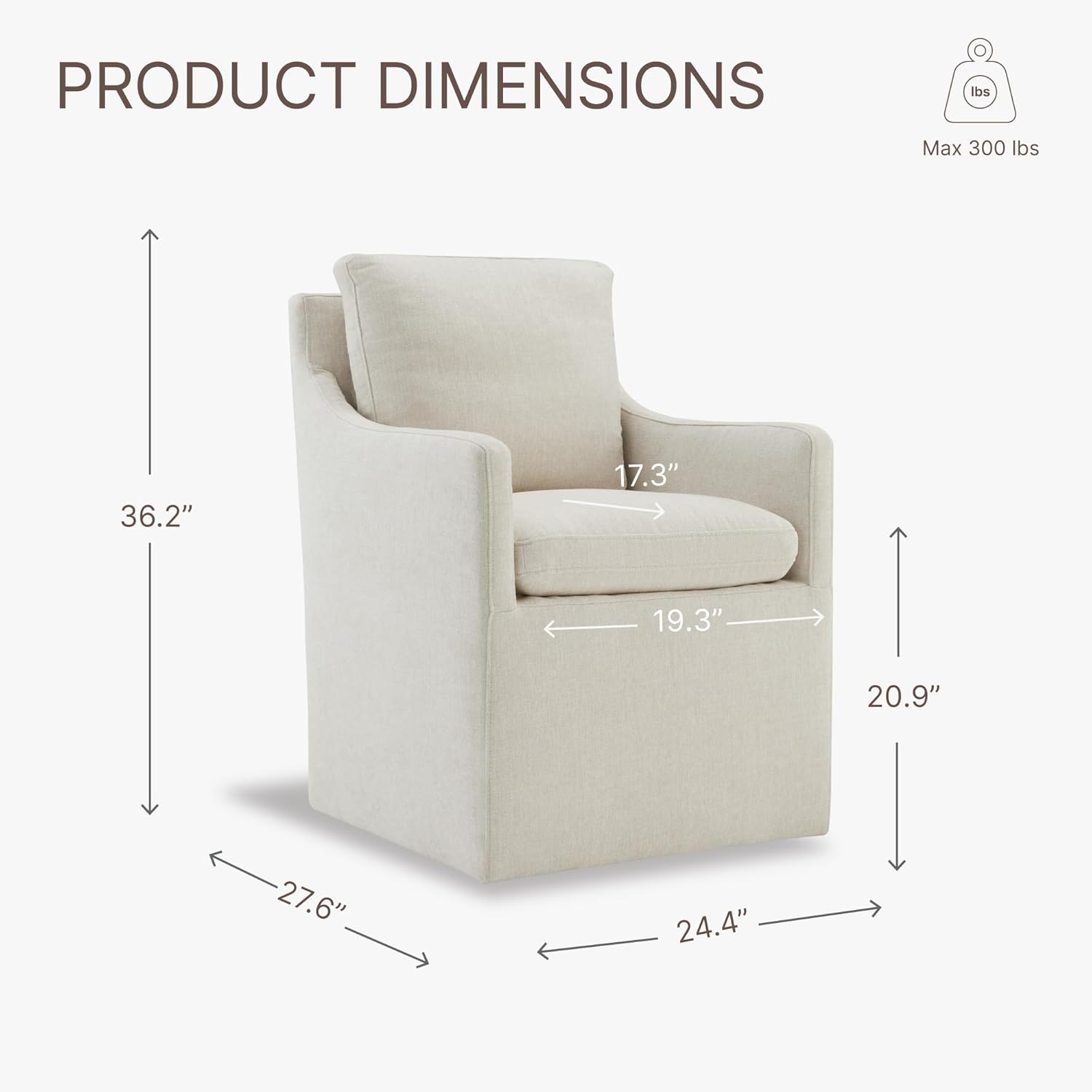 KISLOT Upholstered Dining Chairs with Casters, No Assembly Modern Accent Armchair with Rollers for Dining Room, Bedroom, Living Room, Reading Room, Already Assembled, Beige, 2 Box