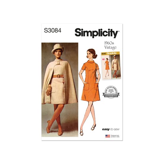 Simplicity 1960s Cape and Dress Sewing Pattern S3084 (6-14)