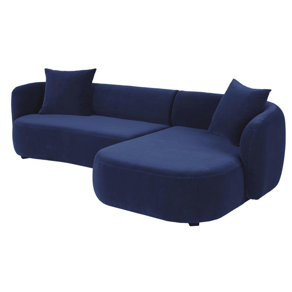 Curve - Canapé d'angle droit 4/5 places en velours bleu nuit