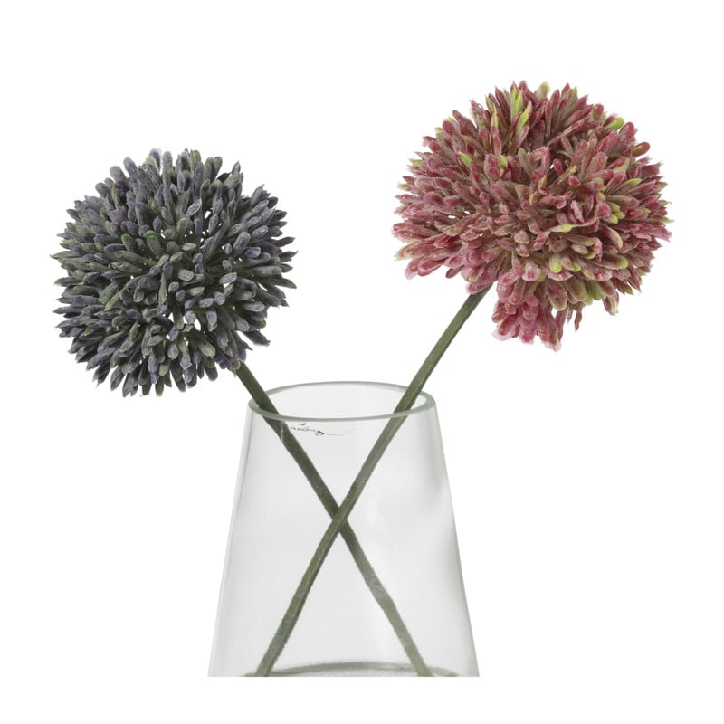 Glazen vaasje met allium bloem - roze/paars - 18x14x8 cm