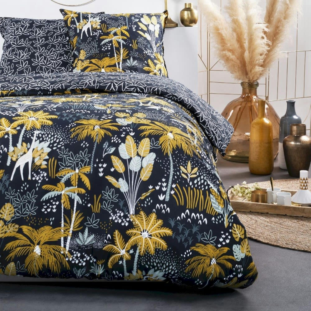 - Parure de couette 100% coton 57 fils imprimée 260x240 2 taies