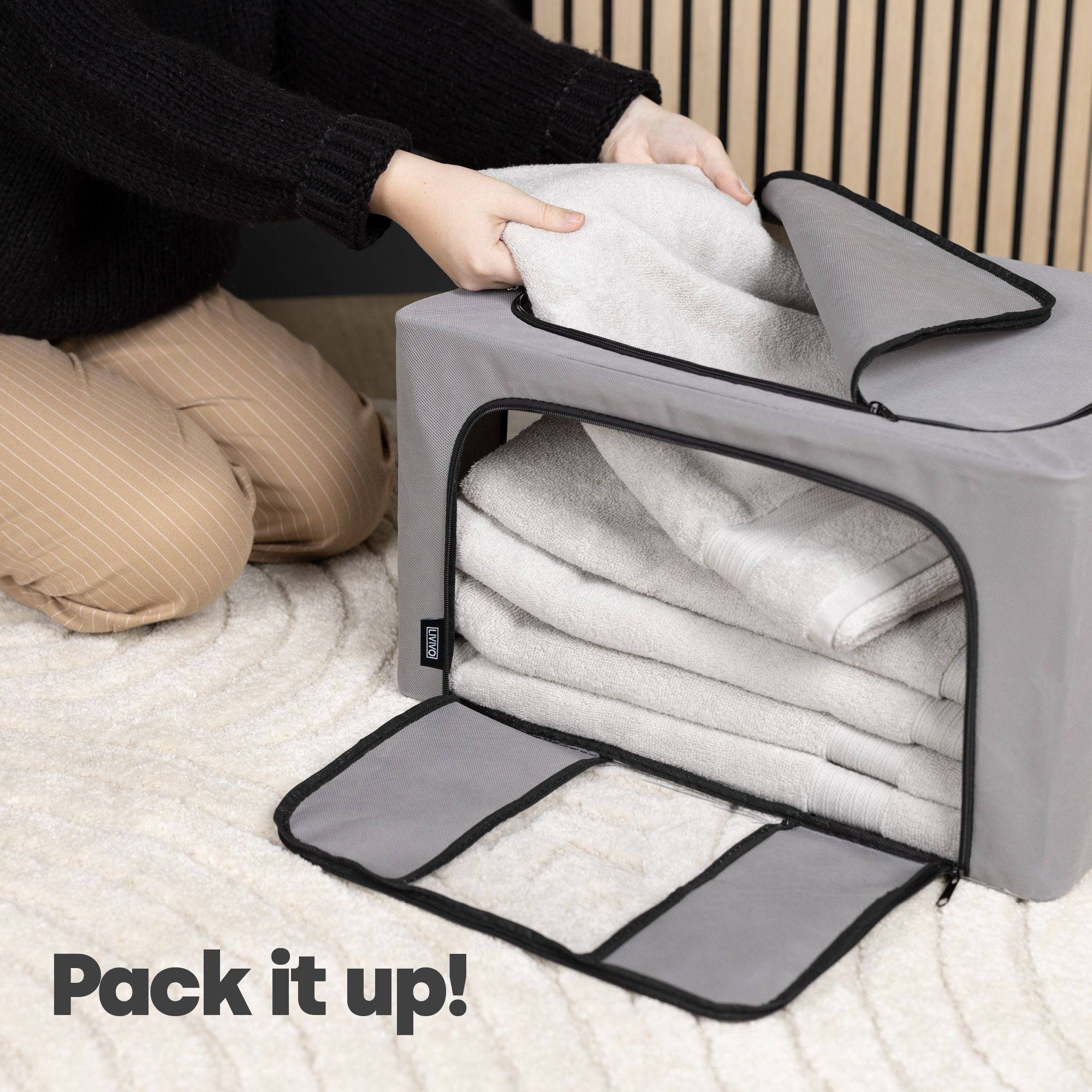 LIVIVO XL Fabric Storage Bags 3 Pack Clothes Storage Boxes Foldable Storage Bags for Bedding Clothes Towels 50 x 40 x 28cm