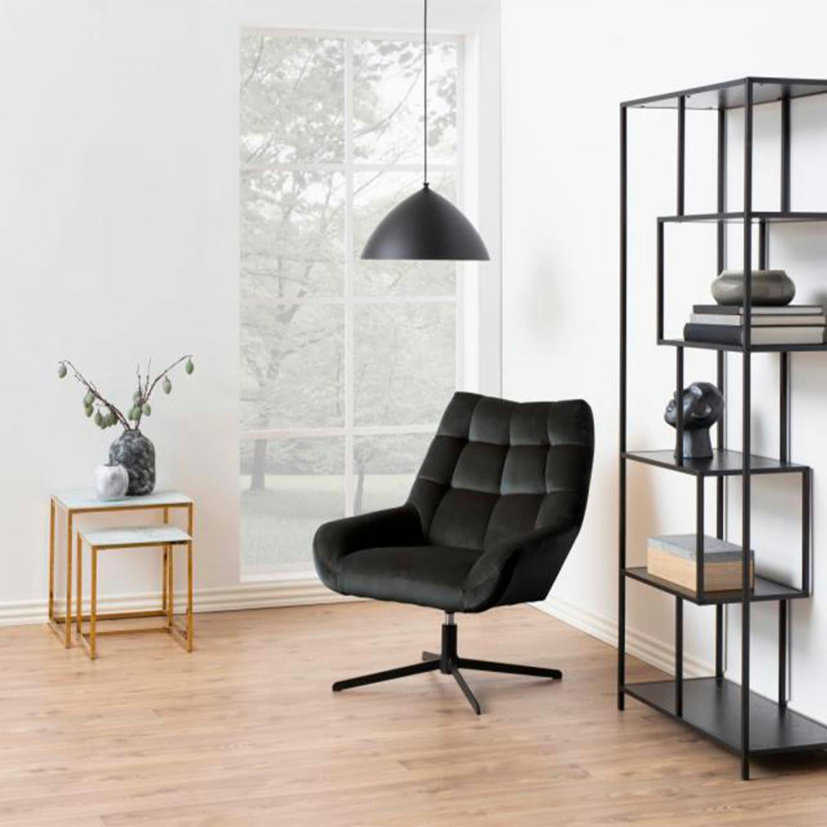 MONTMARTRE - Fauteuil pivotant en velours matelassé gris foncé