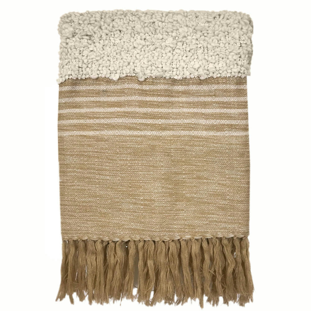 TRIBAL - Plaid blanc cassé 125x150